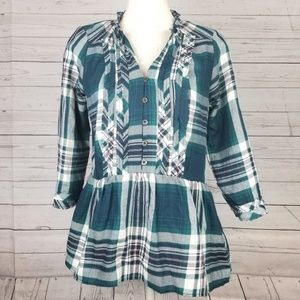 Knox Rose Plaid Sleeve Popover Top